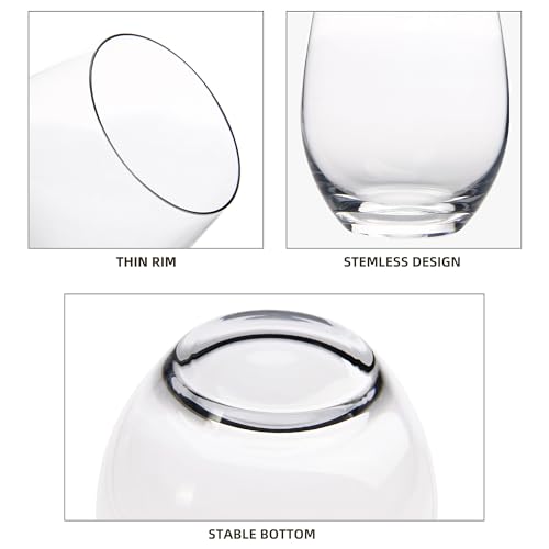 Stemless Wine Glasses Set of 12, 15 Ounce Dishwasher Safe Glass Tumblers