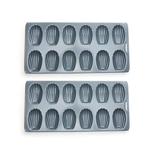 Fox Run Premium Non-Stick Madeleine Pan, Set of 2, Grey Carbon Steel, 12-Cup