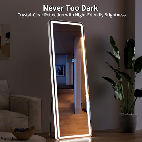 56" x 20" LED Full-Length Floor Mirror with 3-Color Lighting & Touch Control
