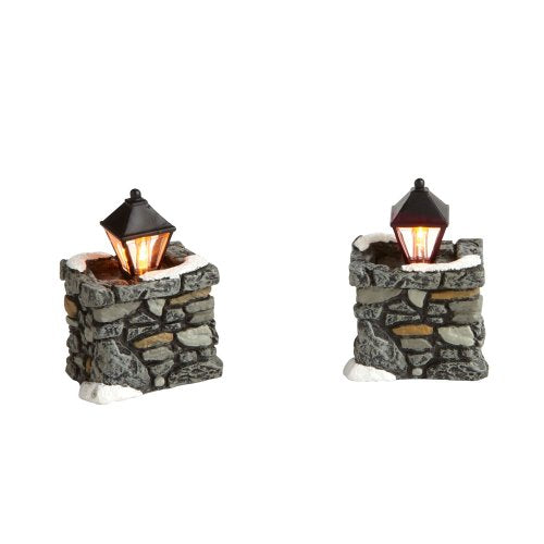 Department 56 Village Limestone Lamps Set of 2, Hand Painted, Gray, 1.89 Inch