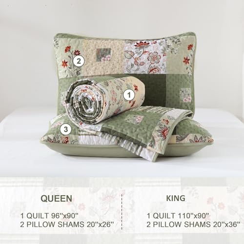 Anibedding Floral Patchwork Quilt Set - 3 Piece Lightweight King Bedspread