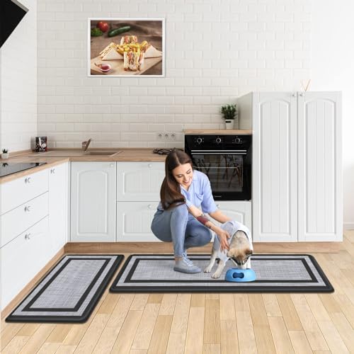 Anti-Fatigue Kitchen Mat Set of 2 - Cushioned Non-Slip Standing Floor Rugs