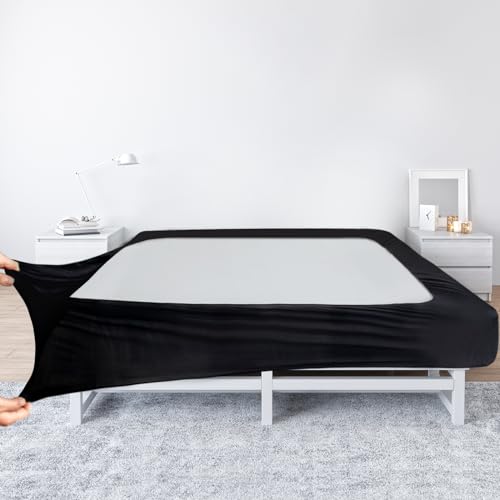 Queen Box Spring Cover - Black Stretchy Jersey Knit Bed Skirt Wrap