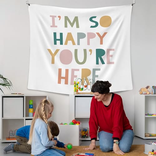 "I'm So Happy You're Here" Boho Wall Tapestry - Classroom Decor (50x60 in)