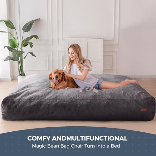 Convertible Giant Bean Bag Floor Sofa with High-Density Foam, Dark Grey