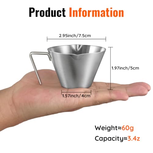 YARRAMATE 1pc Silver Stainless Steel Espresso Shot Cup 3.4oz/100ml with Dual Spouts