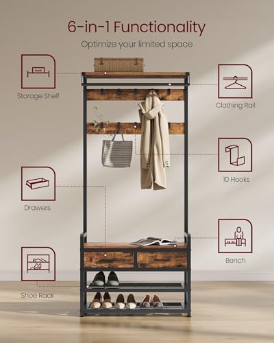 Entryway Hall Tree with Shoe Bench, Coat Rack and 2 Storage Drawers