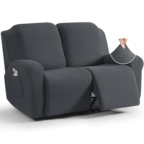 Stretch Loveseat Recliner Covers 6 Piece Set - Charcoal Grey