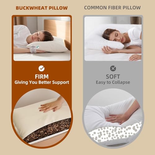 Organic Buckwheat Pillow for Neck Pain Relief | Adjustable Cooling Pillow, 20x26''