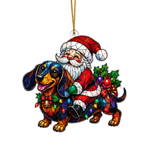 GIVNARIS Santa Claus Christmas Ornament with Dachshund - Holiday Tree Decor