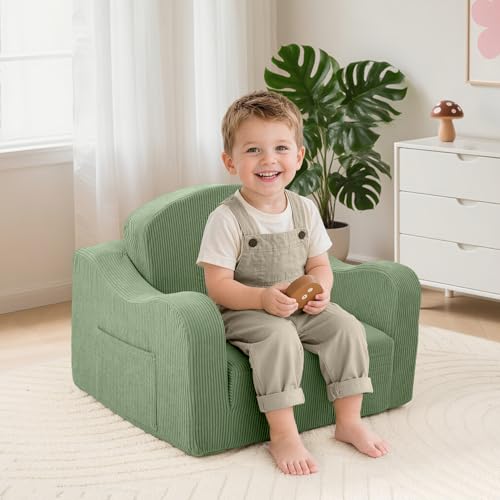 2-in-1 Fold Out Kids Sofa Chair, Washable Corduroy Foam Couch