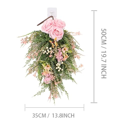 19.7-Inch Artificial Rose and Berry Teardrop Swag for Front Door Decor
