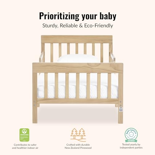 Low to Floor Wooden Toddler Bed Frame with Dual Safety Guard Rails