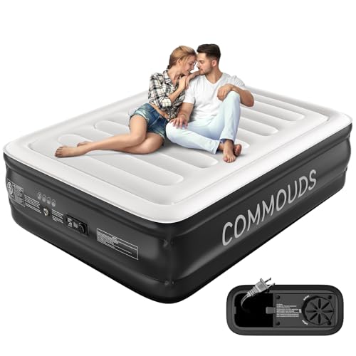 Queen Air Mattress with Built-in Pump, Waterproof Flocked Top