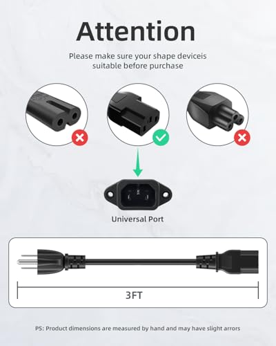 3-Foot 3-Prong AC Power Cord - Universal Replacement for Kitchen Appliances