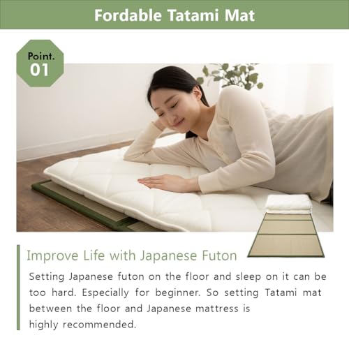 Japanese Futon Mattress and Tatami Mat Set - Twin Size Floor Sleeping Pad