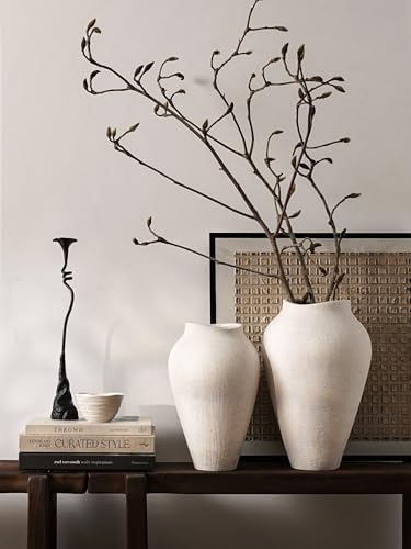 Large White Ceramic Vase - 11.8 Inch Rustic Farmhouse Table Centerpiece