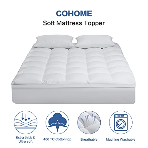 Queen Mattress Topper - Extra Thick Cooling Pad, 400TC Cotton, 8-21" Deep Pocket