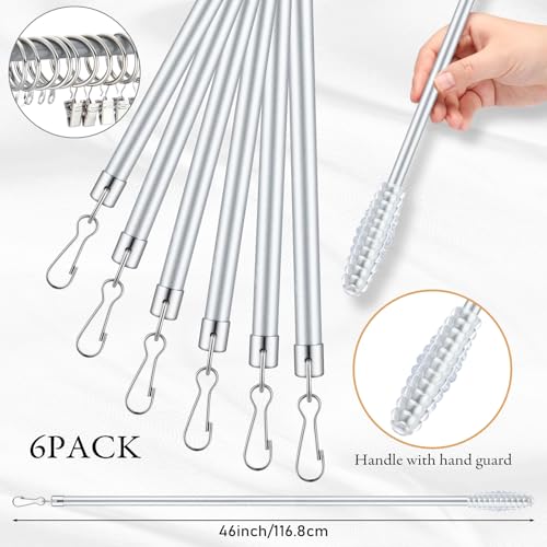 6-Pack 46-Inch Metal Curtain Pull Wand Set with Rings and Hooks