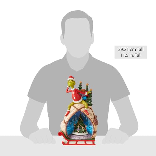 Animated Grinch Figurine with Rotating Scene and LED Lights - 11.5 Inch Collectible Christmas Decor