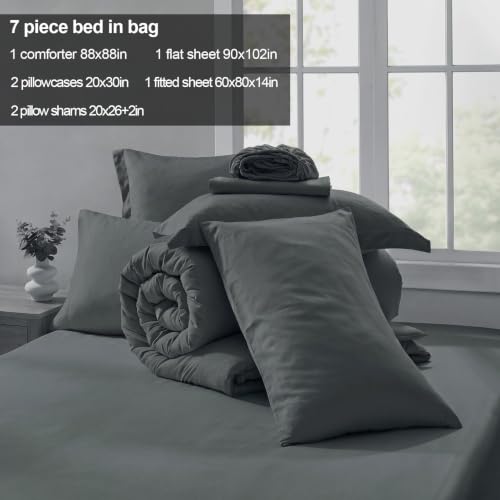 Queen 7-Piece Grey Comforter Set - Lightweight All-Season Bedding