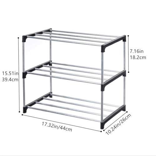 3-Tier Stackable Shoe Rack - Compact Space Saving Storage Organizer (Black)