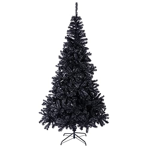 6 Ft Black Artificial Christmas Tree with Metal Stand & 1000 PVC Tips