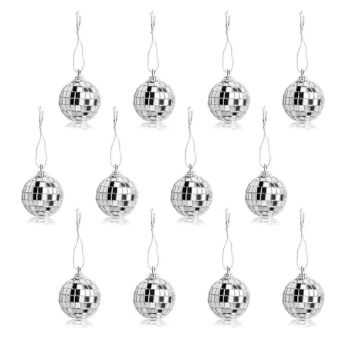 12-Piece Silver Mini Disco Ball Ornaments for Party & Tree Decor (4cm)