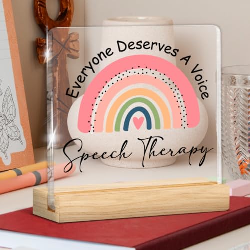 FTRBXT F-Speech Therapy Acrylic Desk Sign for Office Decor – Includes Wooden Stand