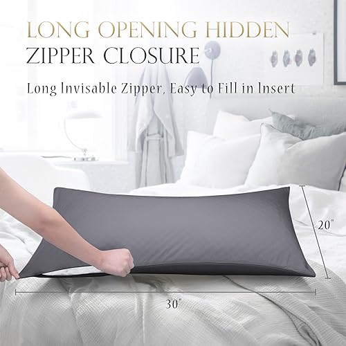 Cooling Bamboo Curved Pillowcase for Side Sleepers, Queen 20x30, Dark Grey