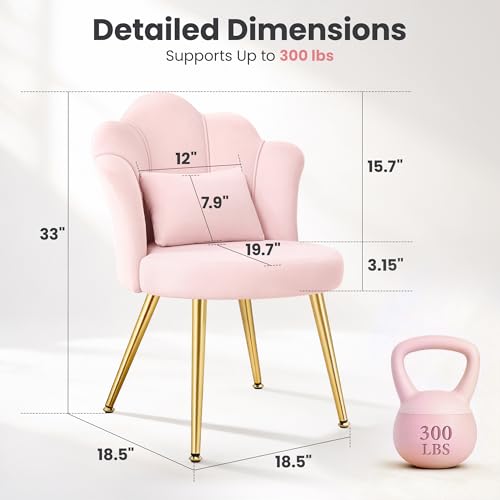 Petal Velvet Makeup Vanity Chair with Lumbar Pillow and Gold Metal Legs