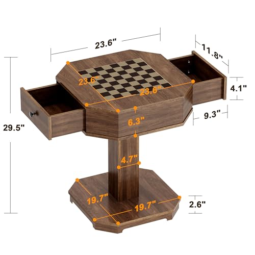 24-Inch Square Chess and Checkers Game Table with 2 Storage Drawers