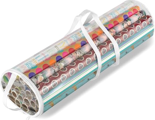 Clear Gift Wrap Organizer Zippered Storage for 25 Rolls