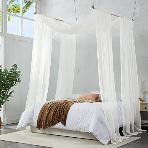Beige Sheer Bed Canopy Scarf Curtain - 55 x 144 Inch Bedroom Drape