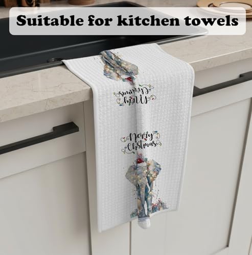 Christmas Elephant Kitchen Hand Towels - Animal Elephant Variation, 16x24 Inch, Holiday Decor & Gift