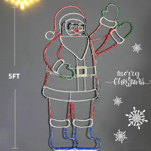5FT Lighted Waving Santa Claus Neon Christmas Decoration for Yard & Indoor Holiday Party