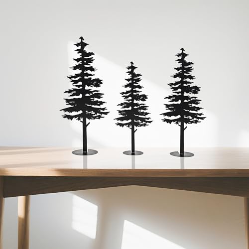 Farmhouse Metal Pine Tree Decor - Rustic 3-Piece Black Centerpiece (Variation: Detailed Pine)