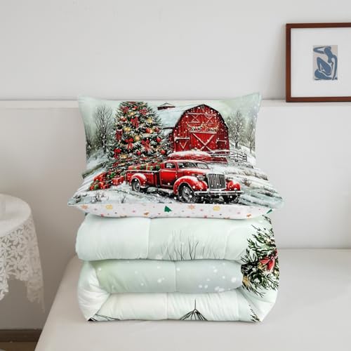 Castle Fairy Red & White Twin Christmas Tree Bedding Set for Kids & Teens