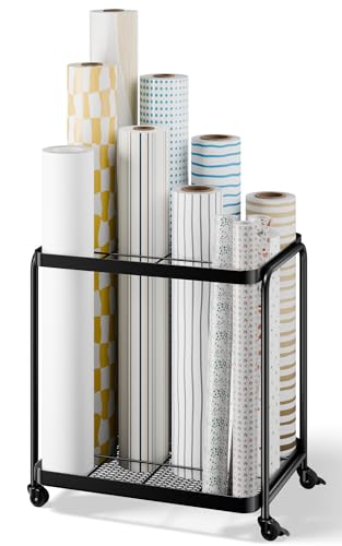 12-Slot Rolling Blueprint Storage Rack with Silent Wheels and Carbon Steel Frame
