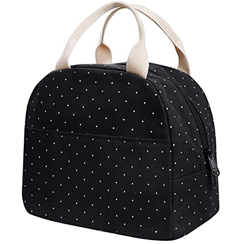 Compact Insulated Polka Dot Lunch Tote Bag - Reusable Canvas Lunch Box