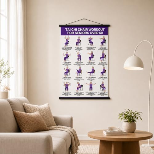 Lionpower Tai Chi Chair Workout Poster for Seniors - 16x24 Exercise Chart