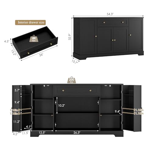 54-Inch Kitchen Buffet Cabinet with Storage, Coffee Bar & Adjustable Shelves