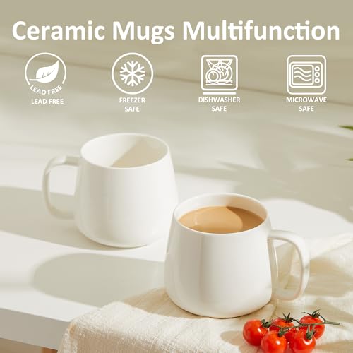 Teocera White 16oz Ceramic Coffee Mugs Set of 4 - Stackable, Microwave & Dishwasher Safe