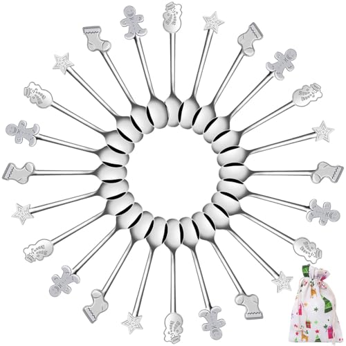 Aneco 24-Piece Christmas Mini Spoon Set Stainless Steel Coffee Tea Spoons with Storage Bag