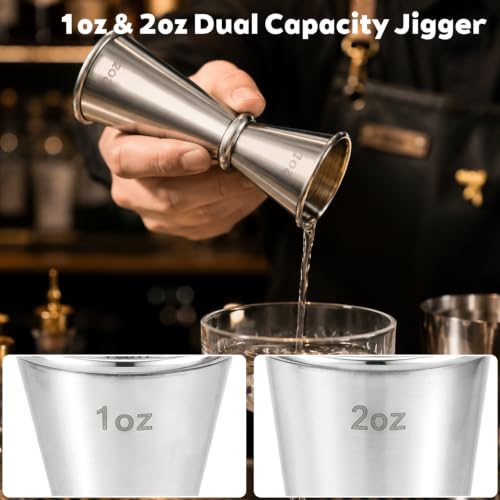 Premium Stainless Steel Double Jigger for Bartending - 1oz and 2oz Measuring Cups, Professional Cocktail Tool Set