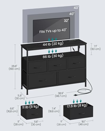 5-Drawer Dresser with LED Lights and Charging Station, Modern Storage Chest