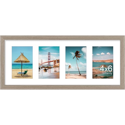 Vittanly 8x20 Collage Picture Frame Light Taupe Holds 4 Photos with Mat