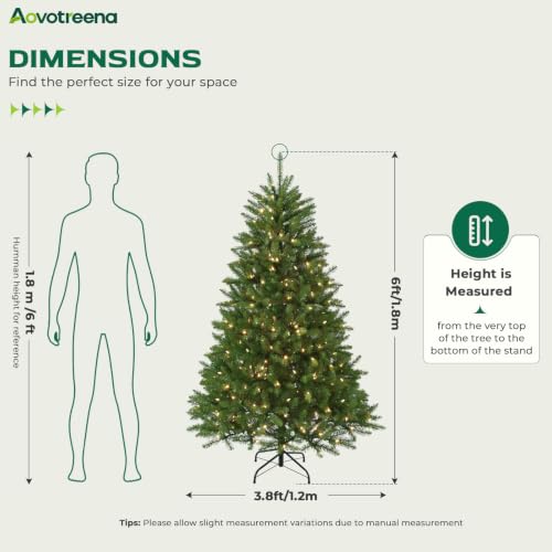 Aovotreena 6FT Pre-Lit Christmas Tree with 300 Warm White Lights (Warm White) 46in Dia