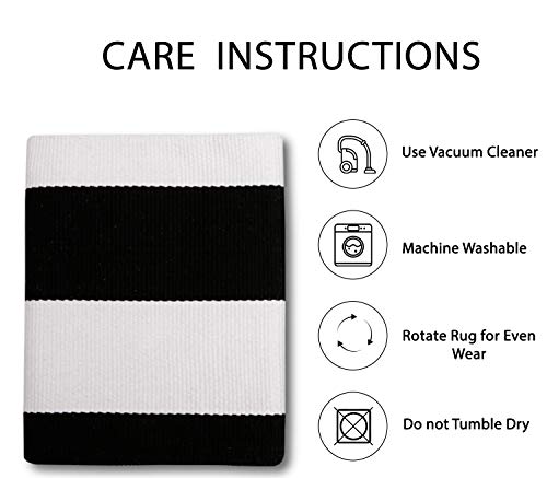 Black and White Striped Door Mat 27.5 x 43 Inch Washable Cotton Rug