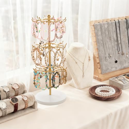 3-Tier Rotating Bracelet Display Stand, Height Adjustable Jewelry Organizer